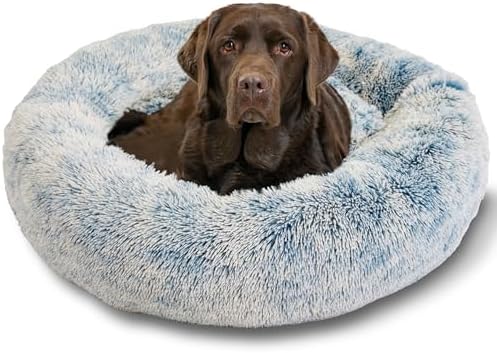 Best Friends by Sheri Calming Donut Dog Bed, Large, Denim Blue, 36"x36"