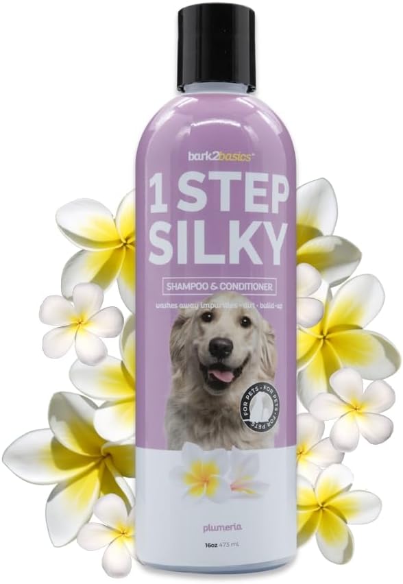 Bark2Basics One Step Silky Dog Shampoo & Conditioner, 16 oz - Natural Ingredients, 2 in 1 Formula, 16 to 1 Concentration, Detangles and Strengthens | 16:1 Concentrate, Detangles, Strengthens and Adds Shine, Silky Soft Coats, Natural Pet Grooming Wash, ...