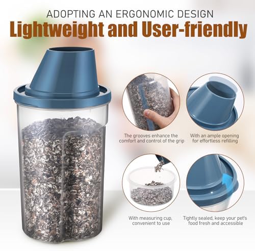 ARTIBETTER 2pcs Dog and Cat Food Storage Containers 1000ml Airtight Dry Pet Food Buckets with Lid, Gray Blue Small Vacuum-sealed Bins for Freshness and Travel