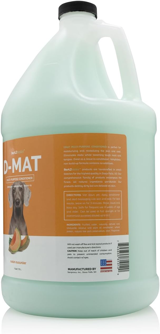 Bark2Basics D-Mat Dog Conditioner, 1 Gallon – All Natural, Multi-Purpose, Eliminates Static, No Additives, Dematting, Aids in DeShedding, Professional | 16:1 Concentrate, Loosens Tough Mats and Tangles, Use as Leave In, Aids Deshedding, Detangling Wash...