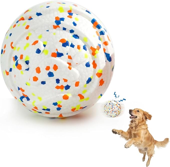 Mankoda Durable Dog Toy Ball, 5" Big Ball for Aggressive Chewers - White | Hollow Design, Bouncing & Lightweight, ETPU Non-Toxic Chewing, Built-in Bell, Dog Herding Toy for Medium / Large Dogs