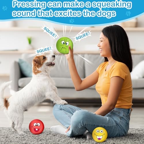 3.14" Squeaky Dog Toys Funny Smile Face Chewing Latex Rubber Soft Fetch Play Interactive Squeaky Dog Balls for Puppy Small Medium Pet Dog (3PCS)