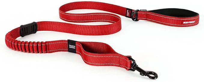 EzyDog Zero Shock - Bungee Dog Leash, Shock Absorbing - 72-Inch, Red | Padded Neoprene Grip, Traffic Handle, Reflective Stitching, Strong for All Size Pullers, 1" Soft Touch Webbing for Durability