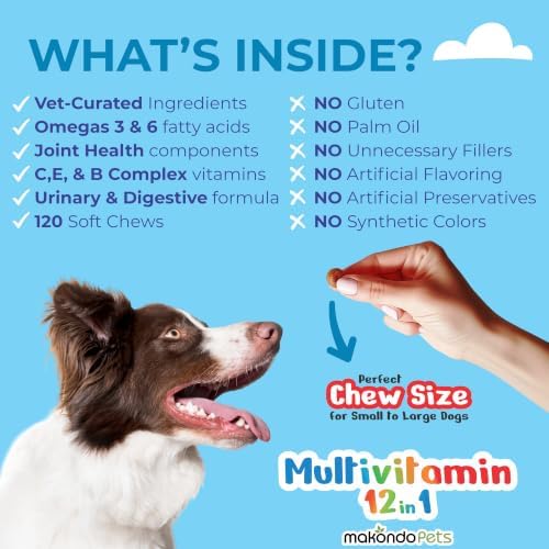 Multivitamin for Dogs 12 in 1 Soft Chews (120ct) Dog Multivitamins Chews | Probiotics Digestive Enzymes, Hip and Joint Support, Skin and Coat Health, Immune Defense, Gut & Cranberry Urinary Care