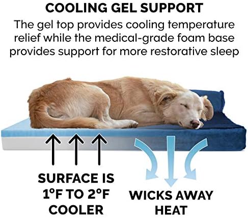 Furhaven Cooling Gel Dog Bed for Large Dogs w/ Removable Bolsters & Washable Cover, For Dogs Up to 125 lbs - Plush & Velvet L Shaped Chaise - Deep Sapphire, Jumbo Plus/XXL