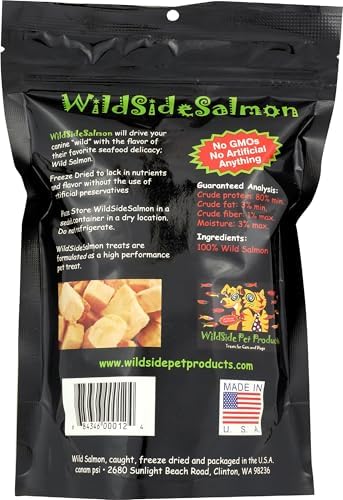 Freeze Dried Salmon Dog Treats, Wild Caught, Gluten Free, Grain Free, High Protein, Diabetic Friendly | Natural Fish Oil | Made in The USA