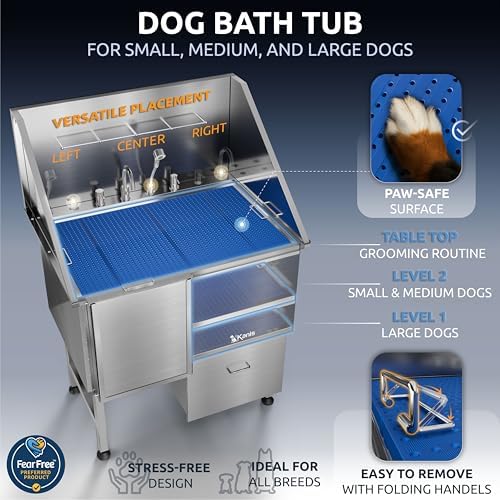KANIS Professional Dog Washing Station 304 Stainless Steel Pet Wash Sink