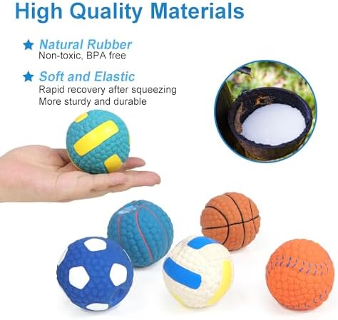 Squeaky Dog Balls Toys 6 Pcs, 2.4" Latex Dog Toys Bouncy Fetch Throw Ball for Small Dogs and Medium Dogs Interaction