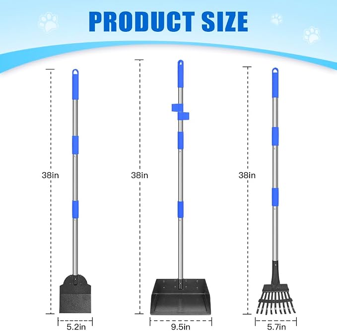 Larger Pooper Scooper Dog Pooper Scooper for Large Medium Small Dogs Heavy Duty Stainless Steel with Long Handle Tray Rake Shovel for Yard