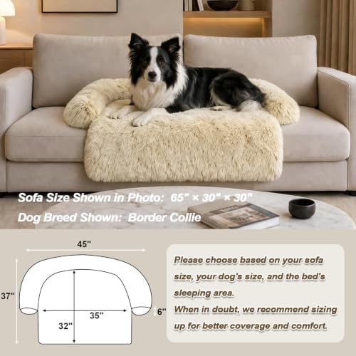 Calming Dog Bed Fluffy Plush Dog Mat for Furniture Protector with Removable Washable Cover for Large Medium Small Dogs and Cats (Large, Beige)