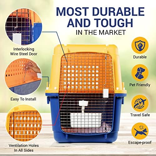 Pet Crate - Durable, Heavy Duty Dog Cat Kennel, Airline Approved - 7 Sizes