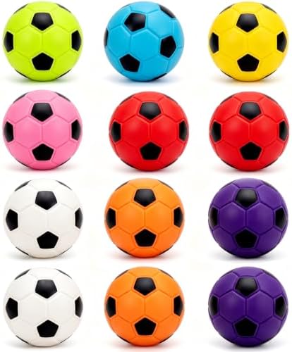 12 Pack 2 Inch Squeaky Dog Soccer Ball Toys, Soft Latex for Small Dogs | Colorful assorted set. Perfect for fetch, chew, training, teething. Interactive dog toys for small medium breeds and puppies.