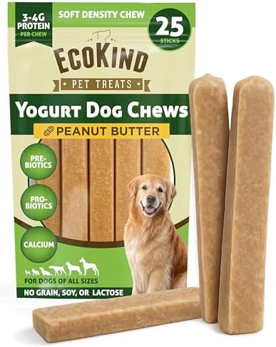 EcoKind Yogurt Dog Chews, Probiotic Dog Treats, Peanut Butter 25 Sticks
