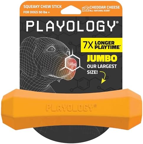 Playology Squeaky Chew Stick - Scented Dog Toy - Jumbo, Cheddar Scent | Rubber Construction, All Natural Scent, Durable Design