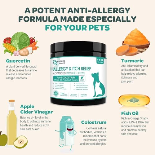 NATURE TARGET Glucosamine for Dogs, Joint Supplement for Dogs with Chondroitin, Dog Allergy Relief Freeze Dried Chews, 120 Chews