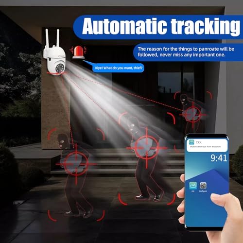 CKK 1080P Security Camera Outdoor Corded Power, 3 Pcs 2MP PTZ WiFi Home Camera (2.4G/5G Dual-Band), 360° Pan/Tilt, Color Night Vision, Motion Alerts, 2-Way Audio, Compatible with Alexa