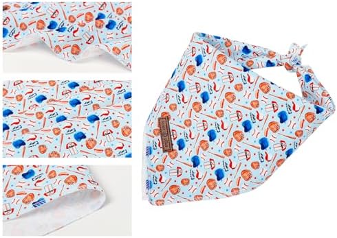 Lionet Paws Summer Blue Baseball Dog Bandana Washable Cotton Handkerchief Scarf Triangle Blue Bandana, Large (Pack of 1), Medium, Blue