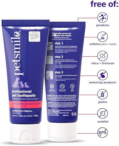 Petsmile Teeth Brushing Kit, Toothpaste + Brush, Rotisserie Chicken 2.5 Oz | Pet Toothpaste + 45° Patented Toothbrush, VOHC Accepted, Calprox® Powered, 4-Month Supply, Human-Grade, Clinically Proven