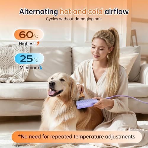 Dog Dryer for Pet Grooming,Pet Neck-Hanging Hair Dryer,Alternating Hot and Cold Airflow.Handheld & Hands-Free.Low-Noise, Ultra-Lightweight.High Wind Speeds.Adjustable Heat & Speed
