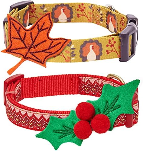 Blueberry Pet Thanksgiving Collar Bundle Set - Small Turkey Collar + Small Holly Collar