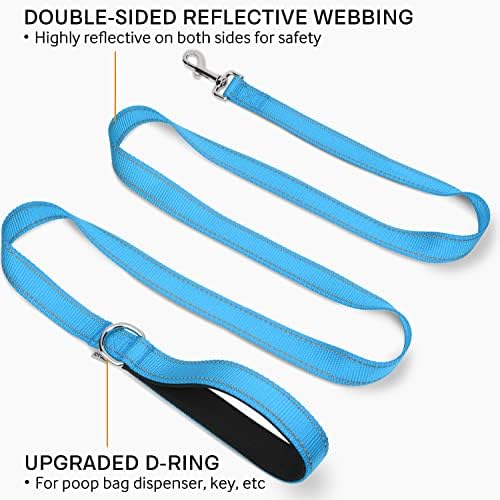 Joytale Dog Collar (10-16") and 6FT x 3/4" Wide Dog Leash Set, Reflective and Adjustable Nylon Collar and Padded Handle Leash for Small Dogs, Sky Blue, S