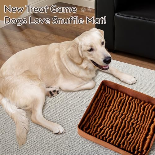 FunFurry Snuffle Mat for Dogs, Dog Puzzle Mat, Interactive Dog Toys for Enrichment,Sniff Mats with Non-Slip Backing,Suitable for Breeds and Sizes of Dogs (Brown, 17" X 15")