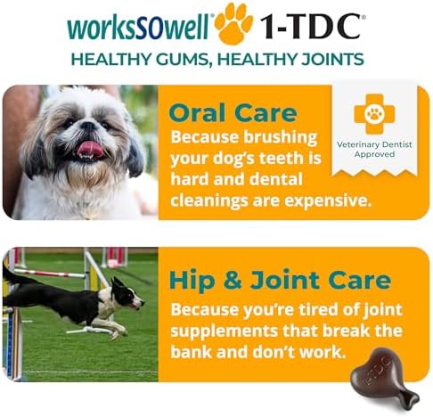 1TDC WorksSoWell Dual Action Hip and Joint Supplement for Dogs & Cats - for Large & Small Breed - Great for Oral Health, Stamina Recovery & Arthritis Pain Relief -30 ct