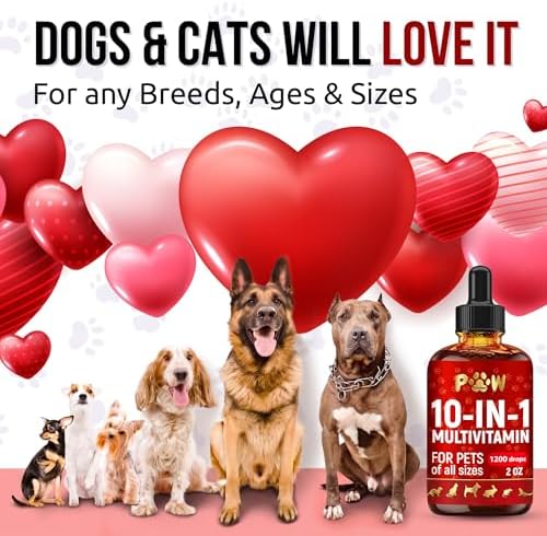 Liquid Multivitamin for Dogs with Glucosamine – Help with Allergies & UTIs – Dog Vitamins and Supplements – Cat Multivitamin for Hips & Joints – B, C & D3 for Coat Shining & Digestion – 2 oz
