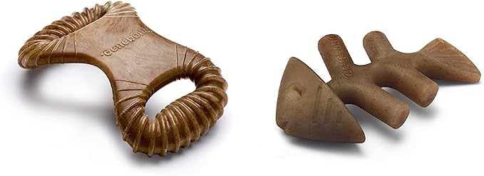 Benebone Dental Durable Dog Chew Toy for Aggressive Chewers, Real Bacon, Made in USA, Small & Fishbone Durable Dog Chew Toy for Aggressive Chewers, Real Fish, Made in USA, Small