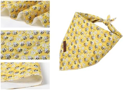 Lionet Paws Spring Summer Bee Dog Bandana Washable Cotton Handkerchief Scarf Triangle Yellow Bandana, Small (Pack of 1), Small, Yellow
