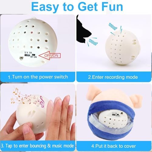 Interactive Dog Toys, Jumping Squeaky Dog Toys with Recording and Music Modes, Dog Toys to Keep Them Busy, Dog Birthday Plush Dog Toy, Rechargeable Interactive Dog Ball, Pet Toys for Dogs (Red Pig)