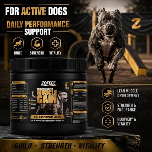Dog Muscle Gain Power Chews, 11-in-1 Dog Amino Acid Supplement with Glucosamine, Salmon Oil, Ashwagandha, Turmeric & BCAAs, 120 Soft Chews 10.58oz