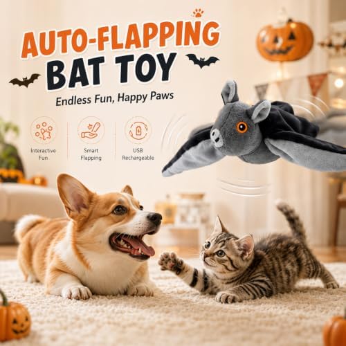 Flying Bat Dog Toy, Flying Bat Toy for Dogs, Flapping Bird Interactive Cat Toy, Cute Flapping Wings Electric Teasing Cat/Dog Toy, Hanging and Ground Play (1Pc)