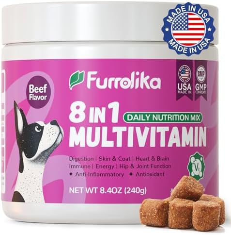 Furrolika 60 Ct. Multivitamin Soft Chews, USA Made, Joint & Immune Support | Beef Flavor, 8-IN-1 Support, Hip & Joint Care, Digestive & Immune Support, Skin & Coat Health, Heart & Brain Function