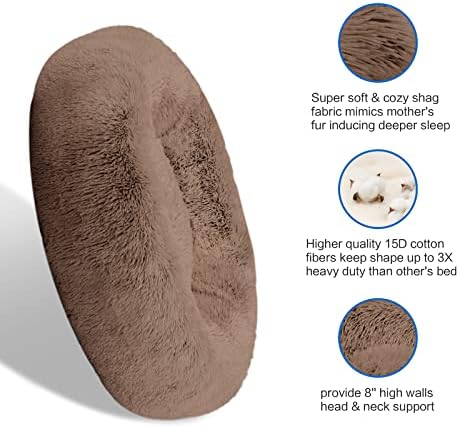 SAVFOX Calming Donut Dog Bed, 23", Brown