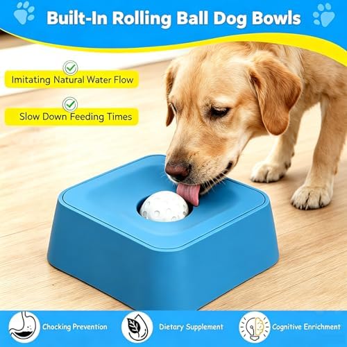 Slow Feeder Dog Lick Bowl for Liquid Treats-Bone Broth & Yogurt Mat for Dogs,3/4 Cup Capacity Calming Enrichment Toy for Post-Op Recovery or Dietary Supplement-for Large Medium Small Breeds. (Blue)