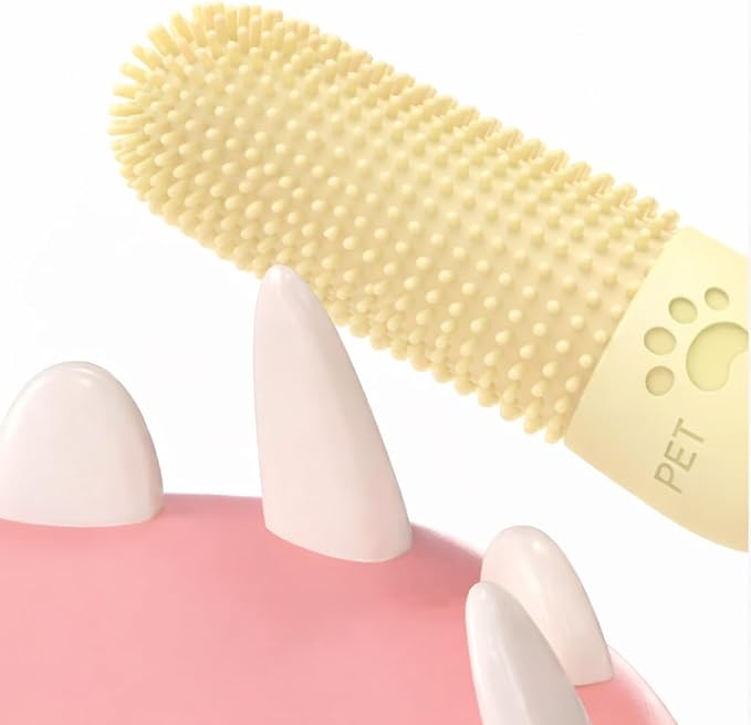 Dog Toothbrush Finger Silicone | Pet Dental Cleaning Brush for Dogs & Cats | Soft Bristles Oral Care | Finger Toothbrush for Pets (Yellow)
