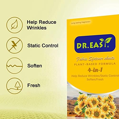 DR.EASY Dryer Sheets Plant Based Formula 252 Ct Fabric Softener sheets for Laundry Sunfresh Essential Oil Scented No Artificial Fragrances No Dyes Reduce Static & Wrinkles Help Repel Pet Hair