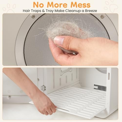 65L Automatic Dog Dryer Box With Smart timer, 360° warm braw and Ultra Quiet Pet Dryer Box with Smart Temperature Control, Cat Dryer for Cat and Small Dogs, White