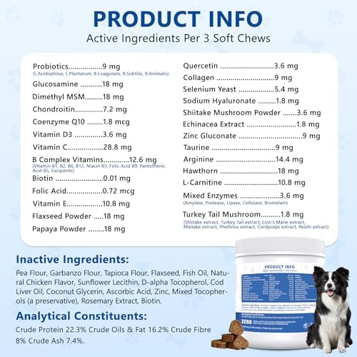 Dog Multivitamin, 40-in-1 Dog Vitamins and Supplements Chewable Contain Probiotics Omega-3 Glucosamine, Multivitamin for Dogs Skin Coat Heart Joint Liver Brain Eyes Immune Support (200ct)