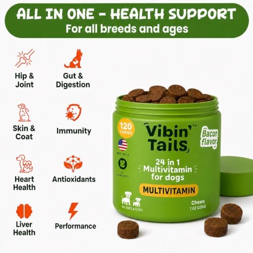 Dog Multivitamin Vibin' Tails 24-in-1 Soft Chews All Ages Bacon 120ct
