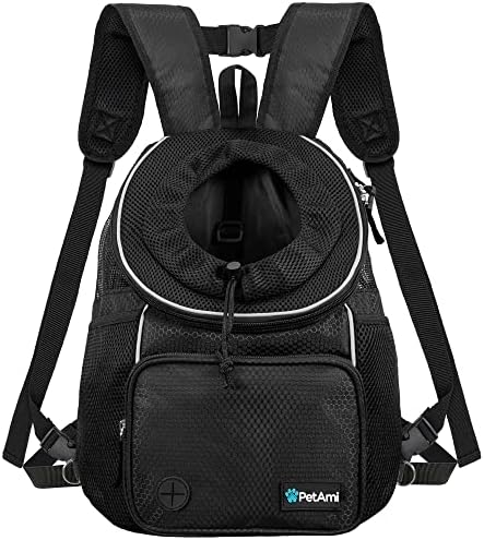 PetAmi Adjustable Dog & Cat Chest Carrier Backpack, Max 10 lbs, Black
