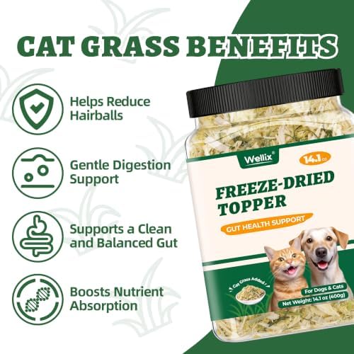 Wellix 14.1oz Freeze Dried Cat Grass Topper for Cats & Dogs