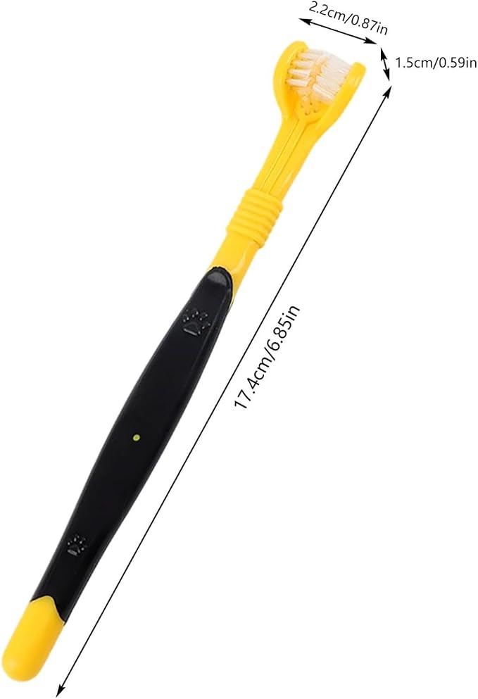 3 Sided Pet Toothbrush for Dogs&Cats, Dog Tooth Brush with Soft Bristles, Easy Teeth Cleaning & Dental Care, Removes Tartar & Bad Breath, Oral Care for Medium & Large Pets (Yellow*2)