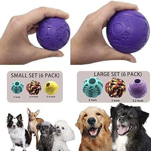 Jalousie Dog Puzzle Balls Dog Treat Dispensing Balls Non-Toxic Natural Rubber Dog Chew Toys for Puppy Pet Dog Teething Puzzle Playing Treat Dispenser Rope Balls (Large 4 Pack)