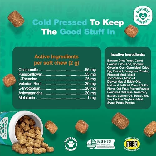 Doggie Dailies Calming Soft Chews for Dogs, Peanut Butter, 225-Pack, 225 Count
