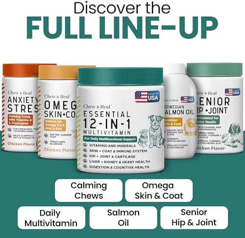 12-in-1 Dog Vitamin and Supplement Chews, 120 Ct - Senior and Puppy Vitamin | Glucosamine Chondroitin, Probiotics, Omega 3 - Hip & Joint, Skin & Coat, Immune, Digestive Support - Vitaminas Para Perros