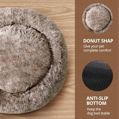 JOLLYVOGUE 31" Calming Donut Dog Bed, Smoke Brown