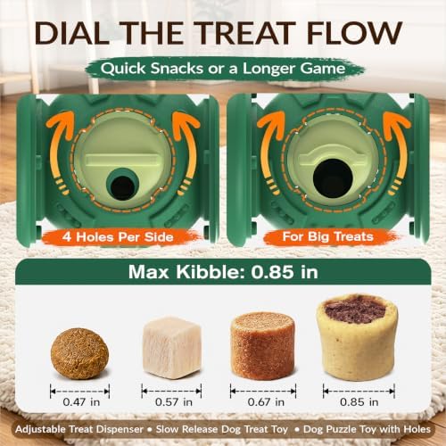 KADTC XL Dog Treat Dispenser Toy, Wobble Giggle Bone for Medium/Large Dogs | Roll-to-feed puzzle feeder: adjustable slow-feeder flow, mental exercise, energy burn, boredom relief, helps lower bloat risk
