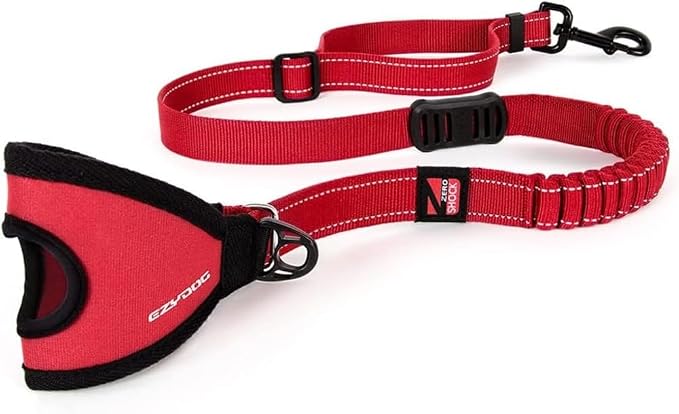 EzyDog Handy 48 Bungee Dog Leash, 48" Hand Free Glove Running Leash - Red | Adjustable 36” - 48” In., Superior Control, Reflective Stitching, Zero Shock-Absorbing Bungee Leash, Combine with other Leash